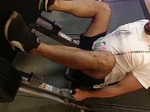 at the gym without panties, she trains with horniness, bent over for blowjob