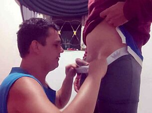 skinny bodybuilder gives a tasty blowjob to his friend