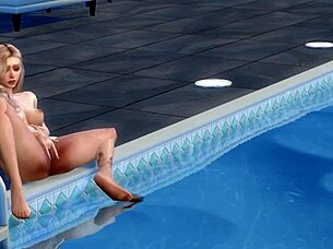blonde girl enjoys pool time in uncensored cartoon