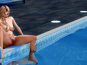 blonde girl enjoys pool time in uncensored cartoon