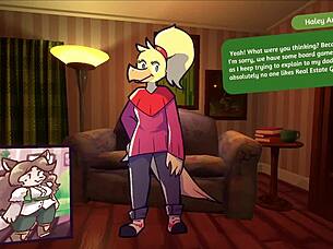 Two chicks intensely play furry strip poker.