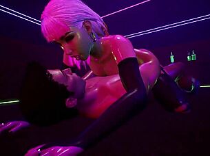 Punk cyber-stripper viser stor rumpe i 3D hentai-gruppe