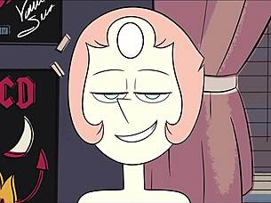 I denna parodicartoon visar mystiska tjejen sina stora pattar och rumpa i lesbisk scen