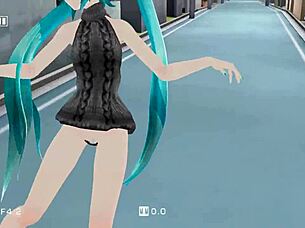 미쿠가 섹시 드레스로 만화 스타일 춤춰