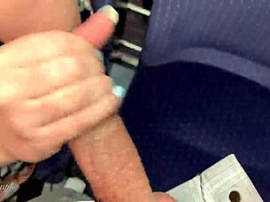 She gives a sloppy blowjob on the public train, almost getting caught with cum.