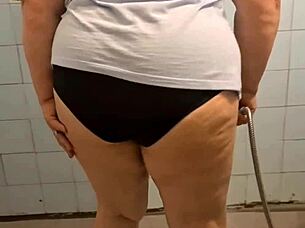 Fat chubby granny gets wild in a steamy shower scene