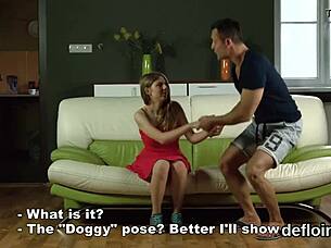 cute virgin chick gapes her tight slit for defloration.