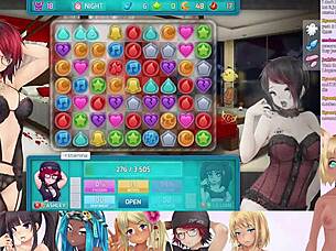 Lewdneko joga HuniePop 2, levando a um trio lésbico com tetas grandes em lingerie